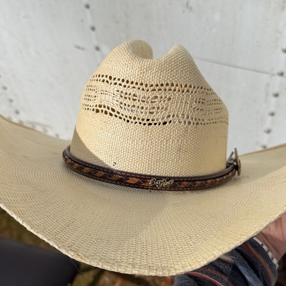 Bull Ranch Cream Straw Cowboy Hat with Brown Band - Picture 9 of 10